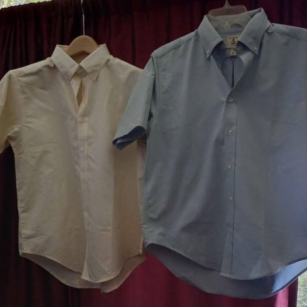 2 Lands End boys button down shirts size 18 blue and white